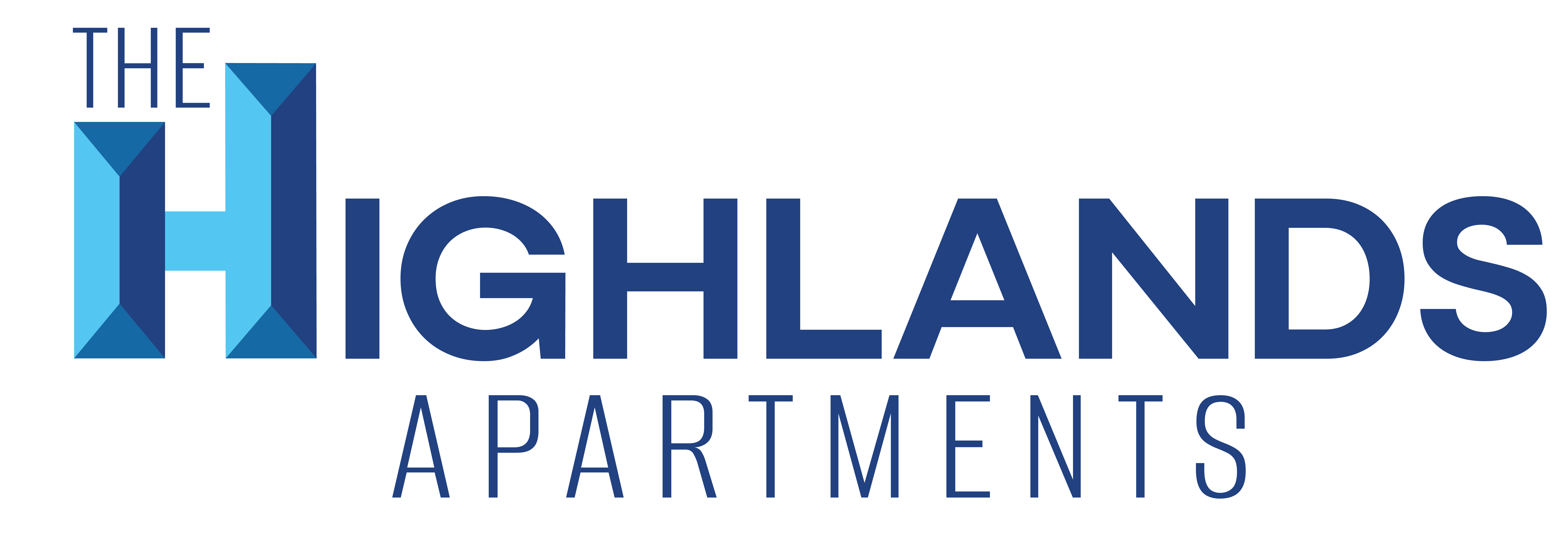 The Highlands Apartments logo with blue and green color.